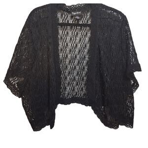 Maggie Barnes Cardigan 4X Black Crochet Cropped Bohemian Witch Fairy Goth